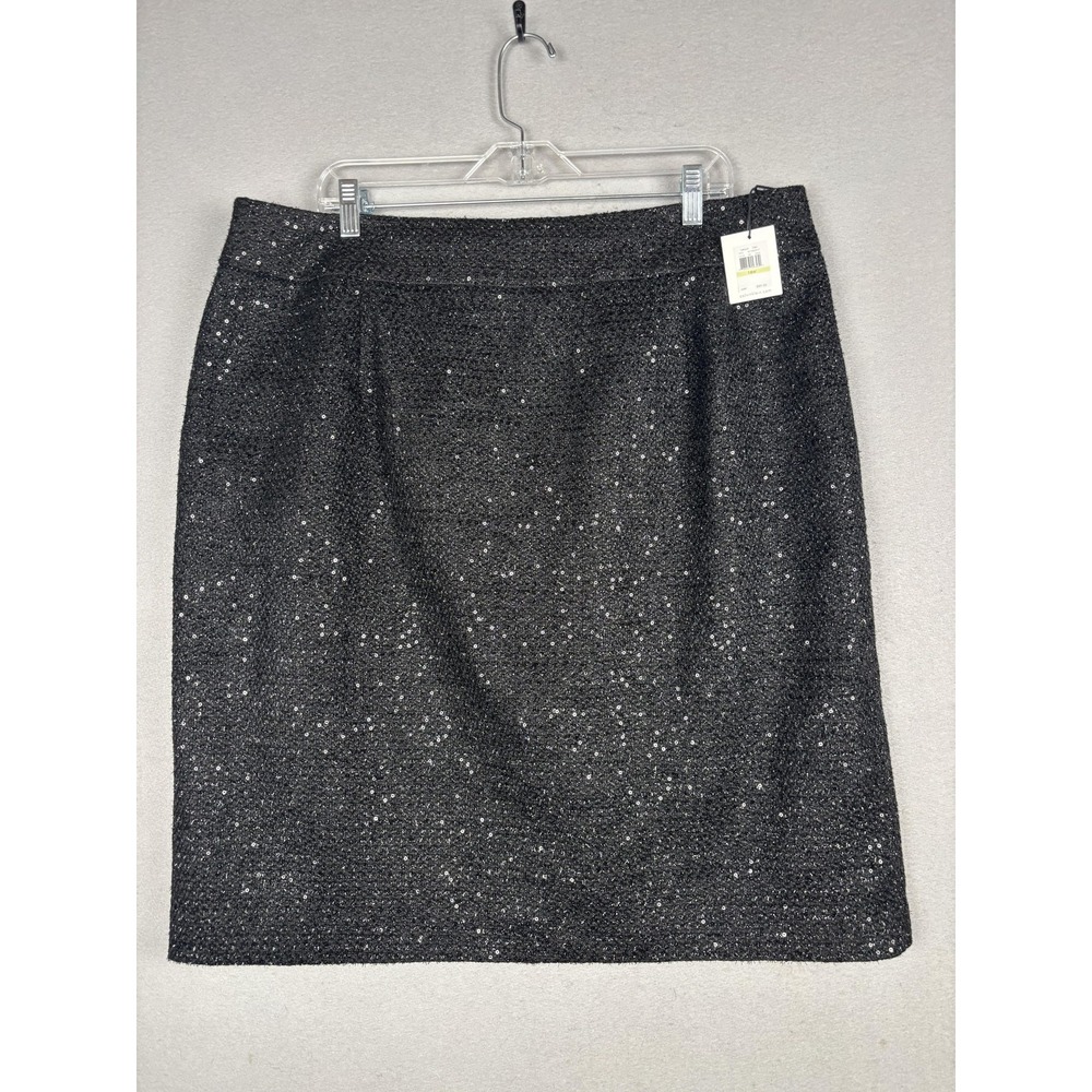 Calvin Klein Skirt Womens 18W Black Tweed Sequin Pencil Lined Knee Length Party